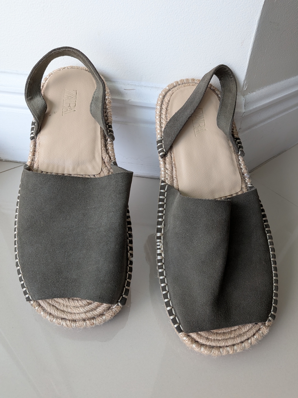 ZARA Olive Green Espadrille Slingback Sandals